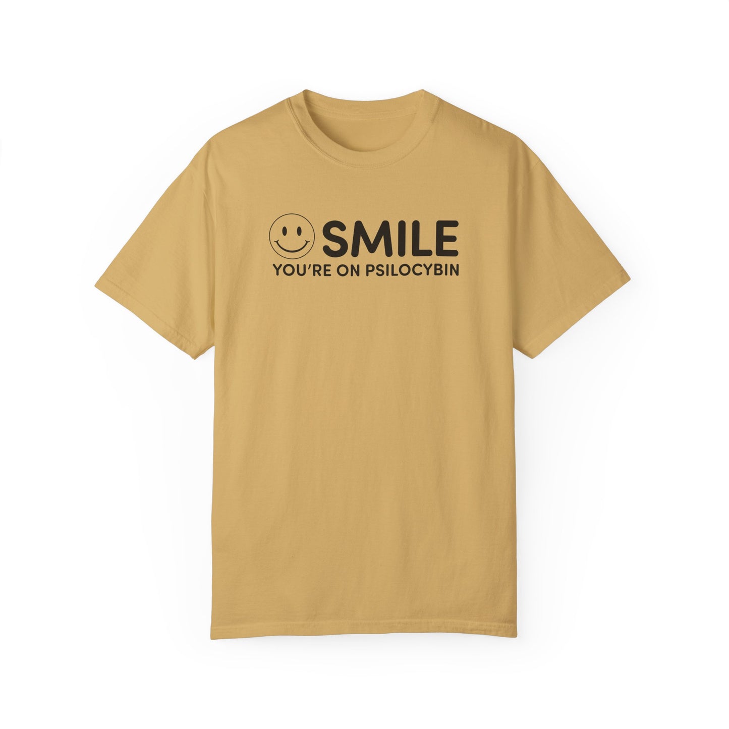 Garment-Dyed Yellow T-Shirt - Smile You're on Psilocybin