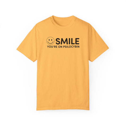 Garment-Dyed Yellow T-Shirt - Smile You're on Psilocybin